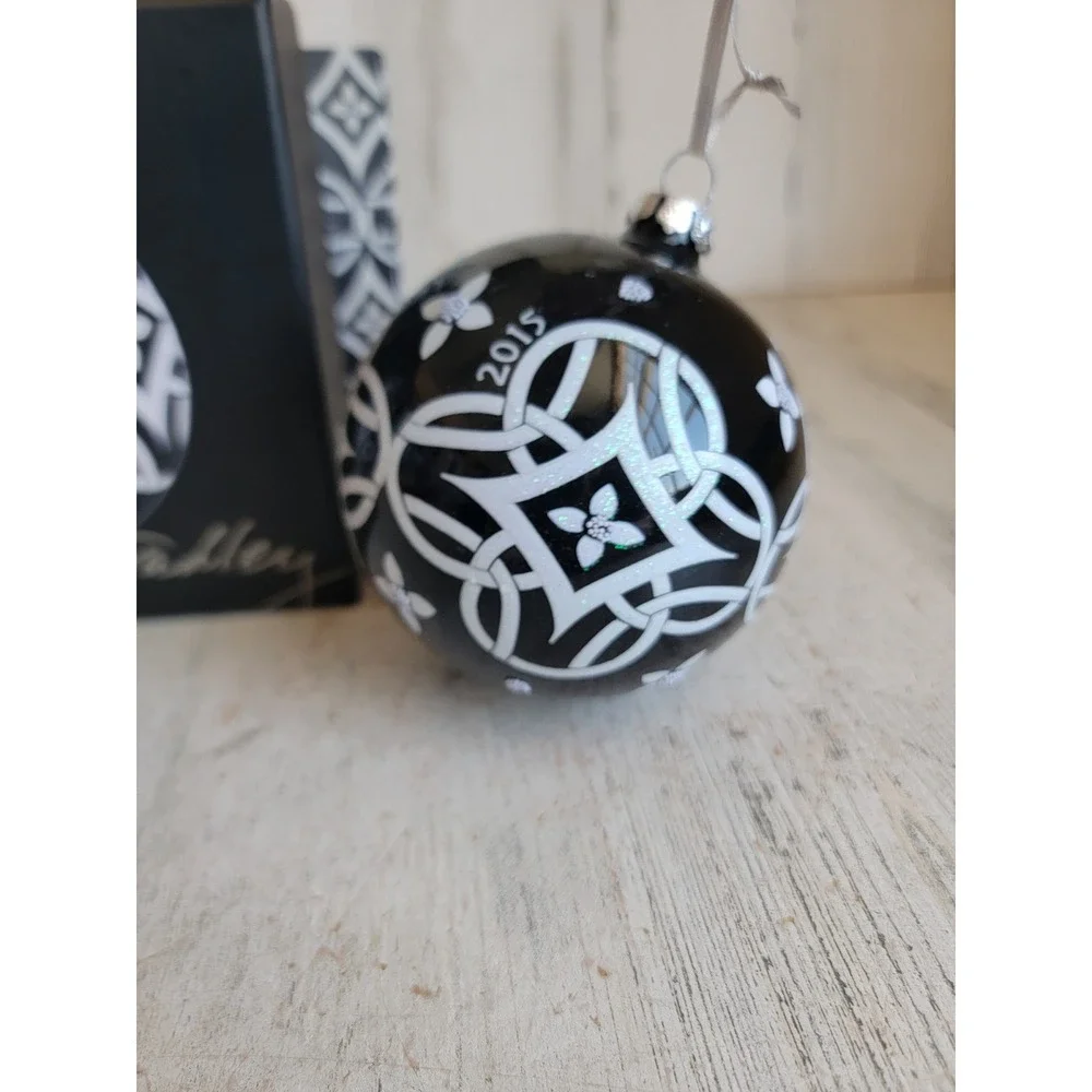 Vara Bradley black concerto white glass ball vintage Xmas ornament home decor